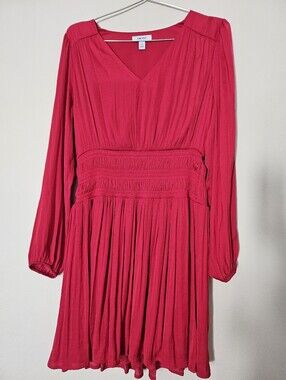 Nine West Red Long Sleeve Smocked Mini Dress Smocked design Long sleeves